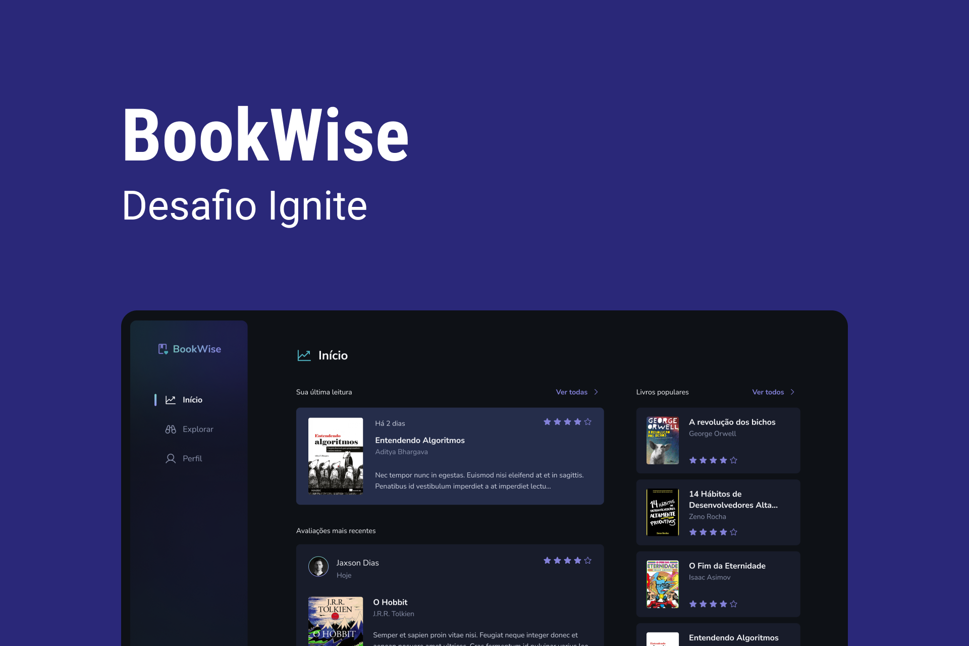 Interface da aplicação BookWise