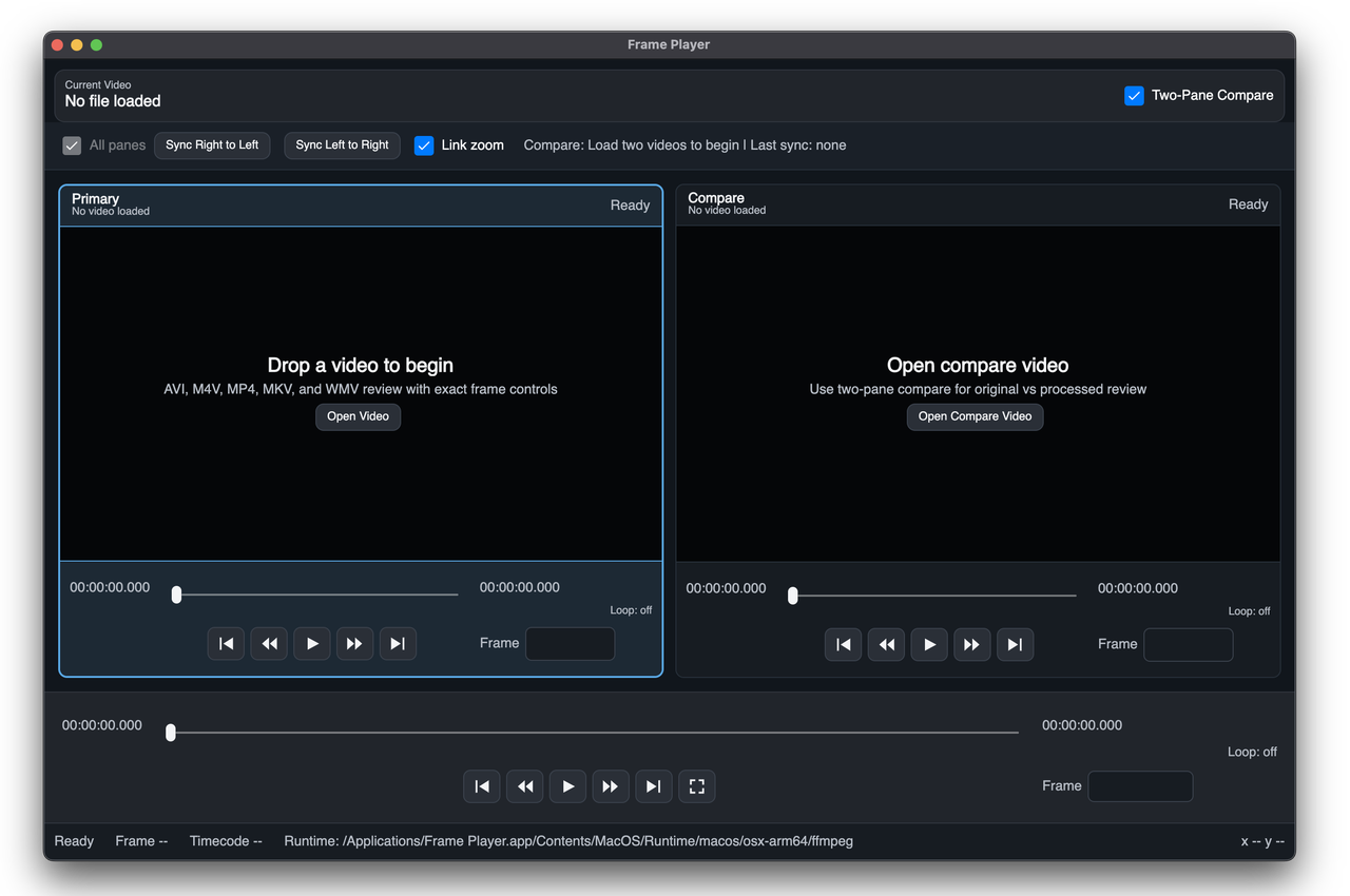 macOS two-pane compare empty state