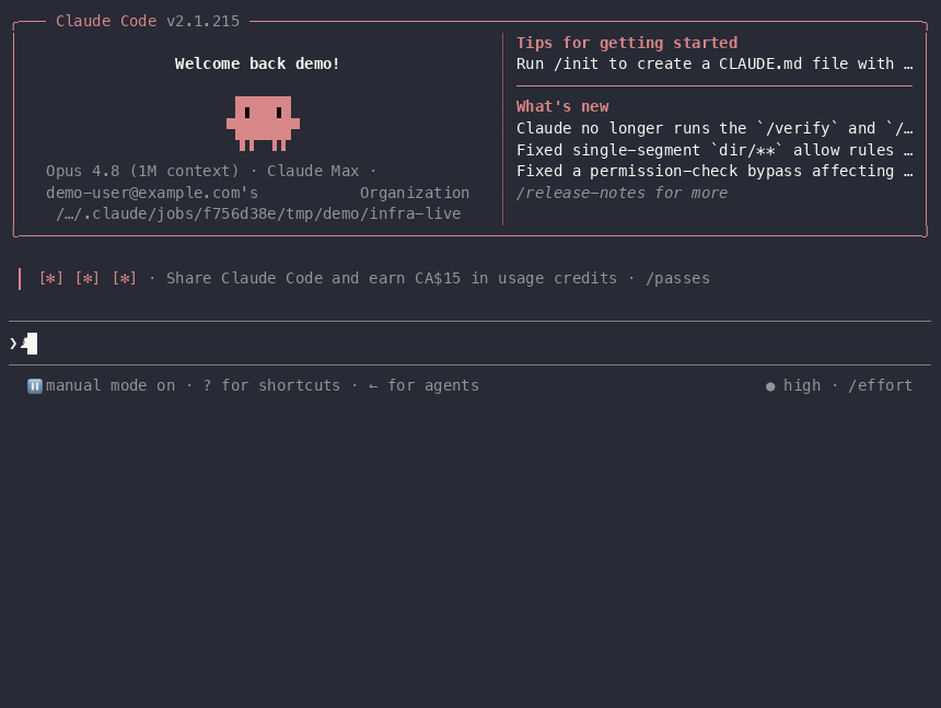 A real Claude Code session with Rekall: memory recall answers an incident question, then a destructive terraform command gets refused by quoting a danger-zone memory (recorded live, synthetic demo memories)