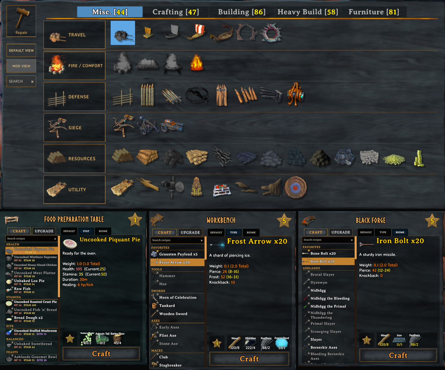 CraftIndex organized Hammer and crafting-station menus
