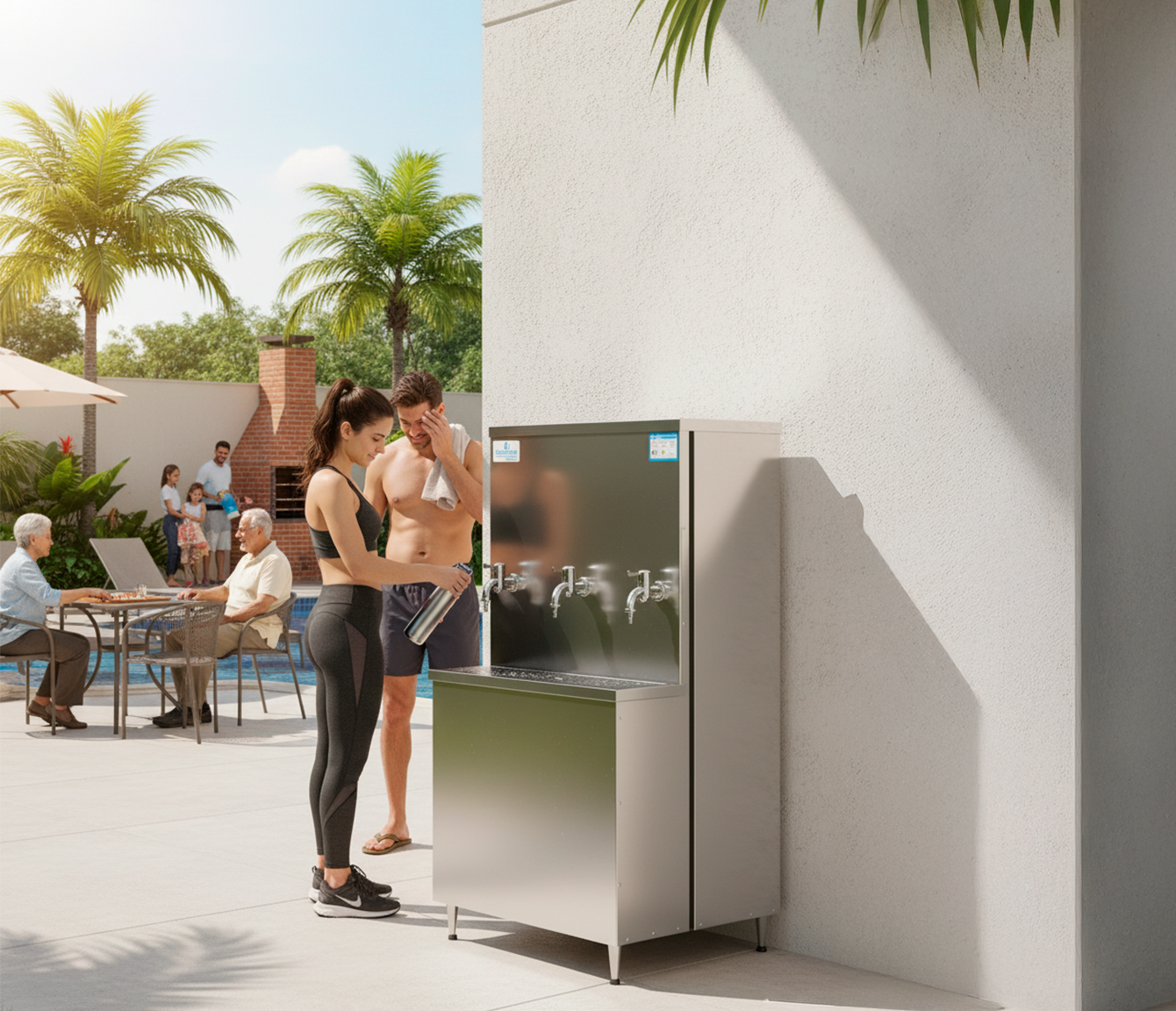 Bebedouro industrial inox 3 torneiras robust 100 litros ambiente condominio