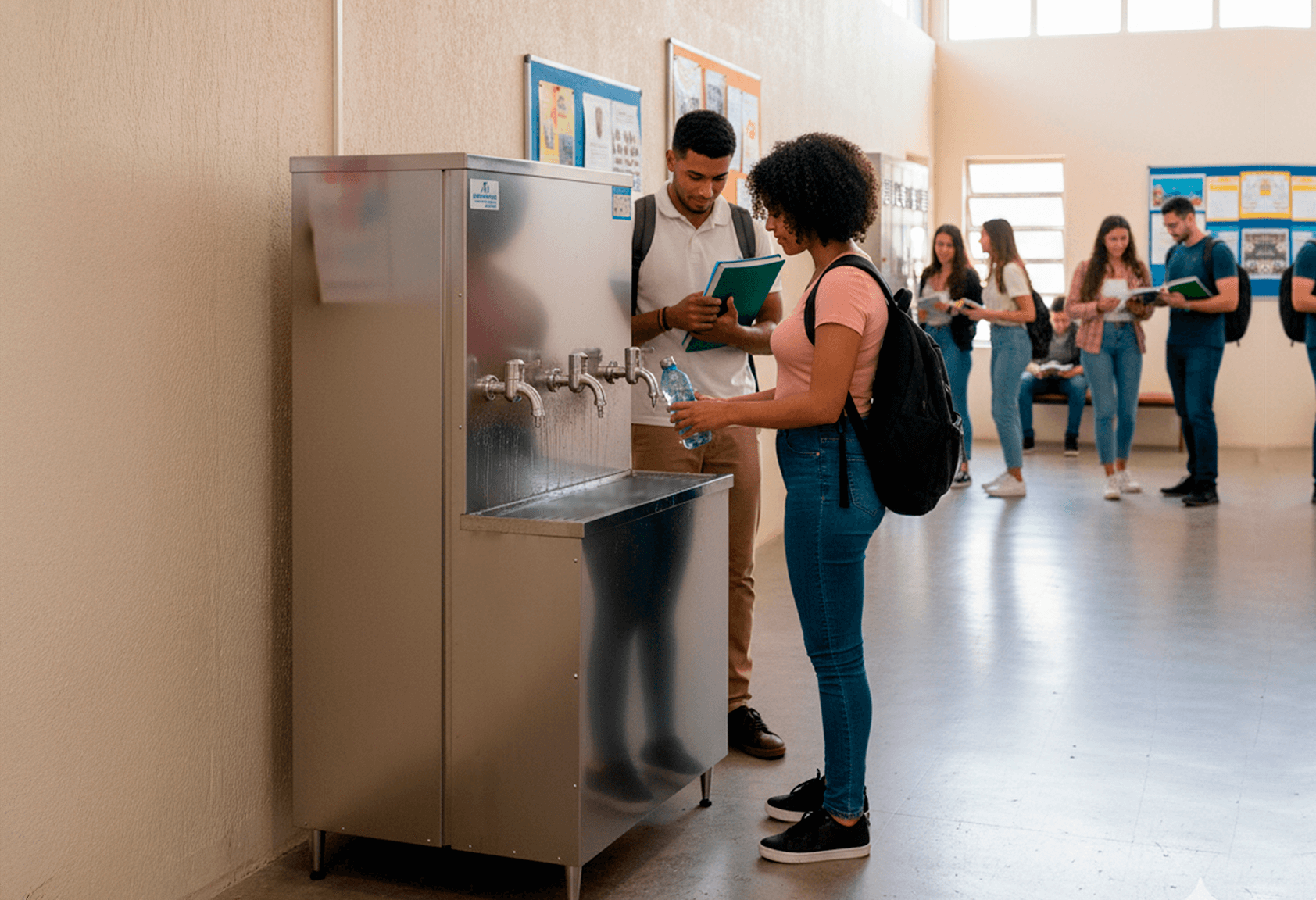 Bebedouro industrial inox 3 torneiras robust 100 litros ambiente faculdade escola