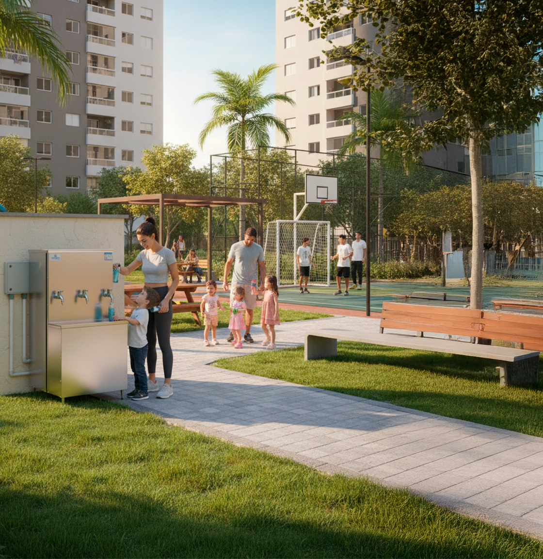 Bebedouro industrial inox 3 torneiras robust 100 litros ambiente praça publica