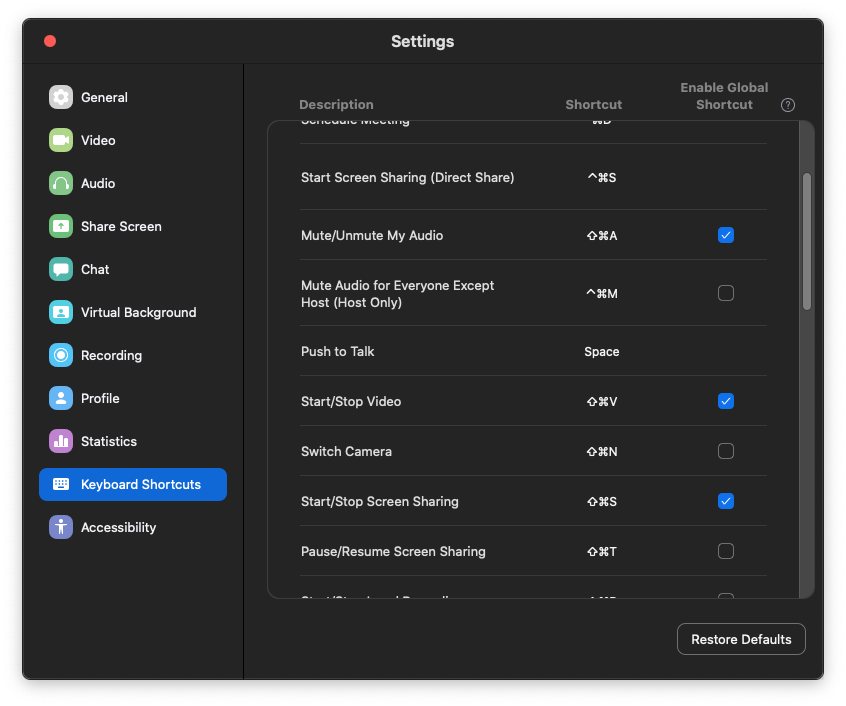 Zoom Shortcuts