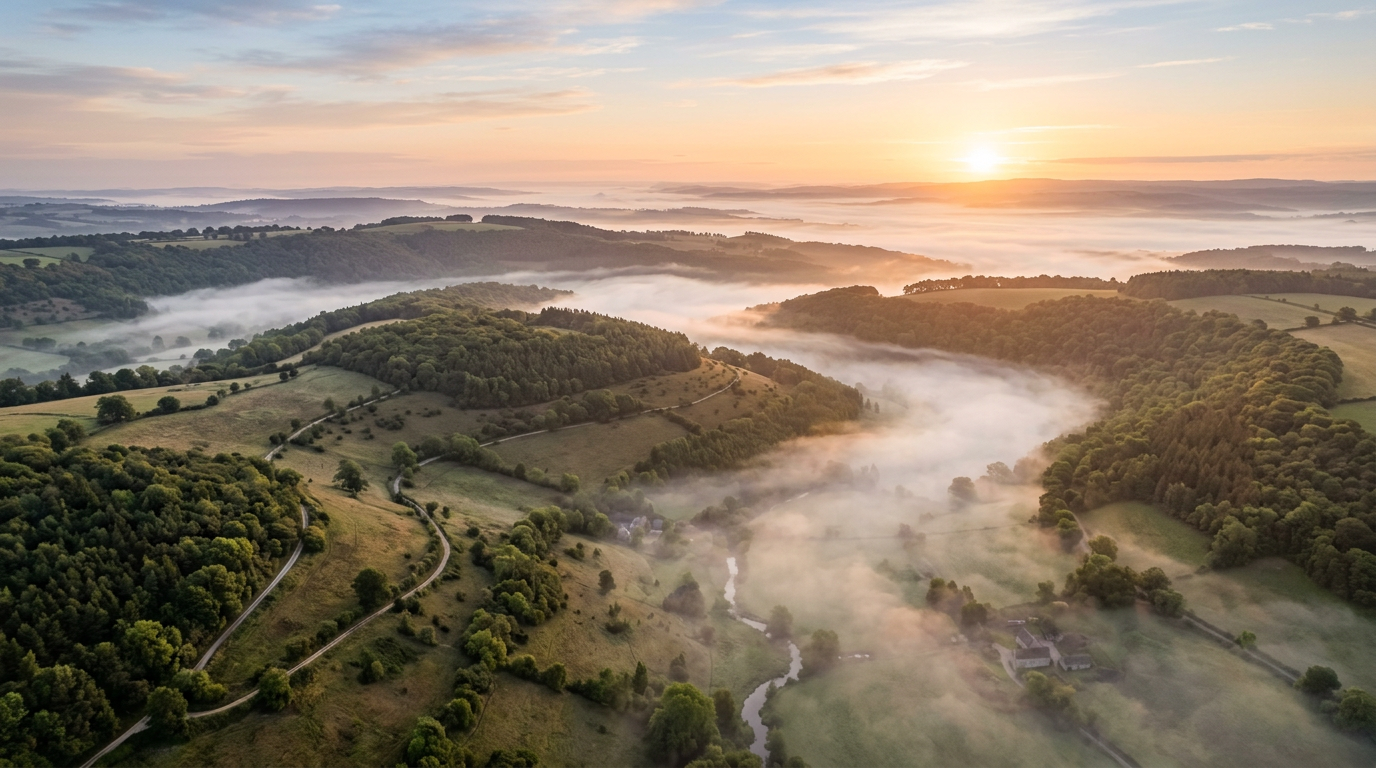 Serene Heights: Aerial Symphony at Dawn