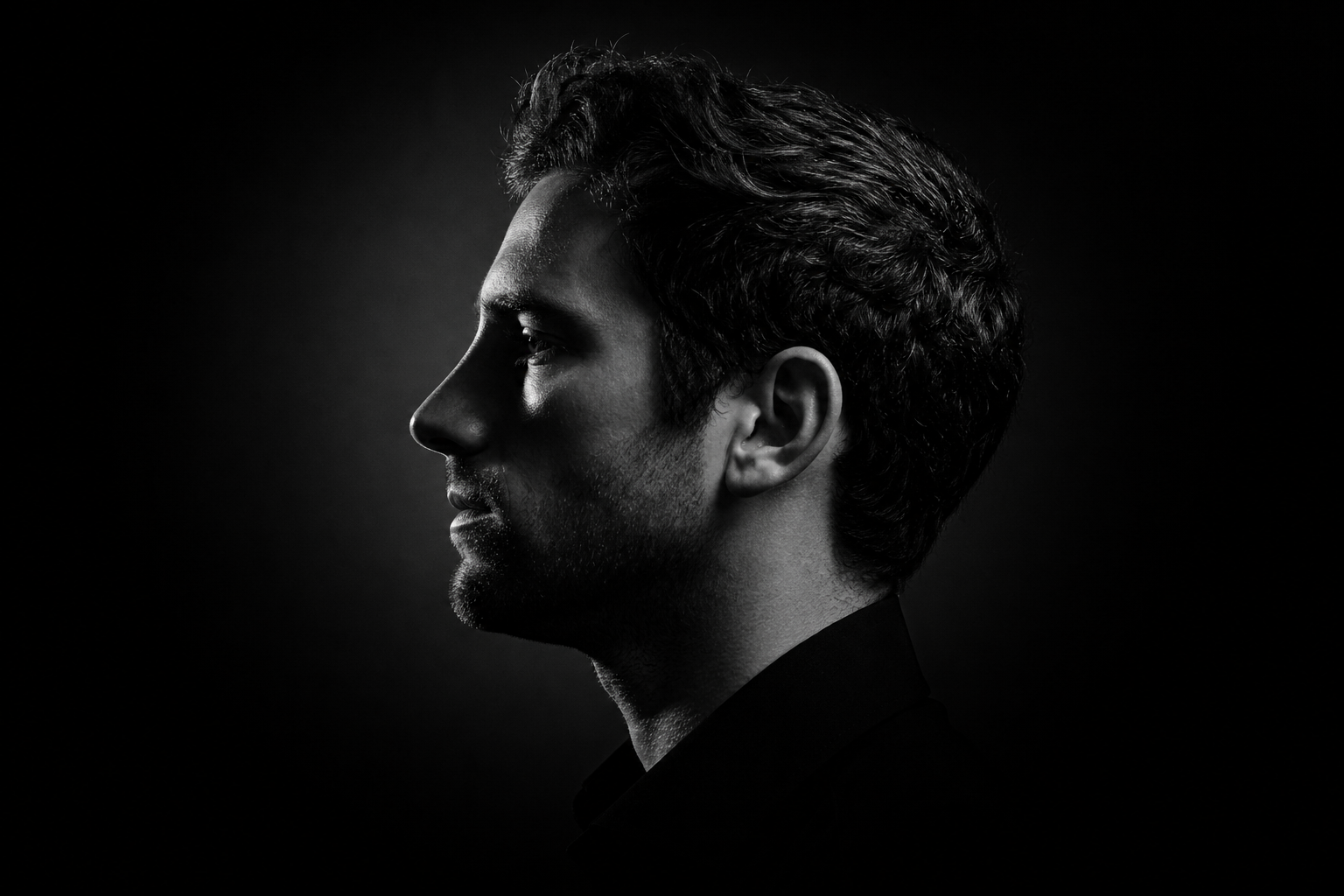 Monochrome side-profile shot