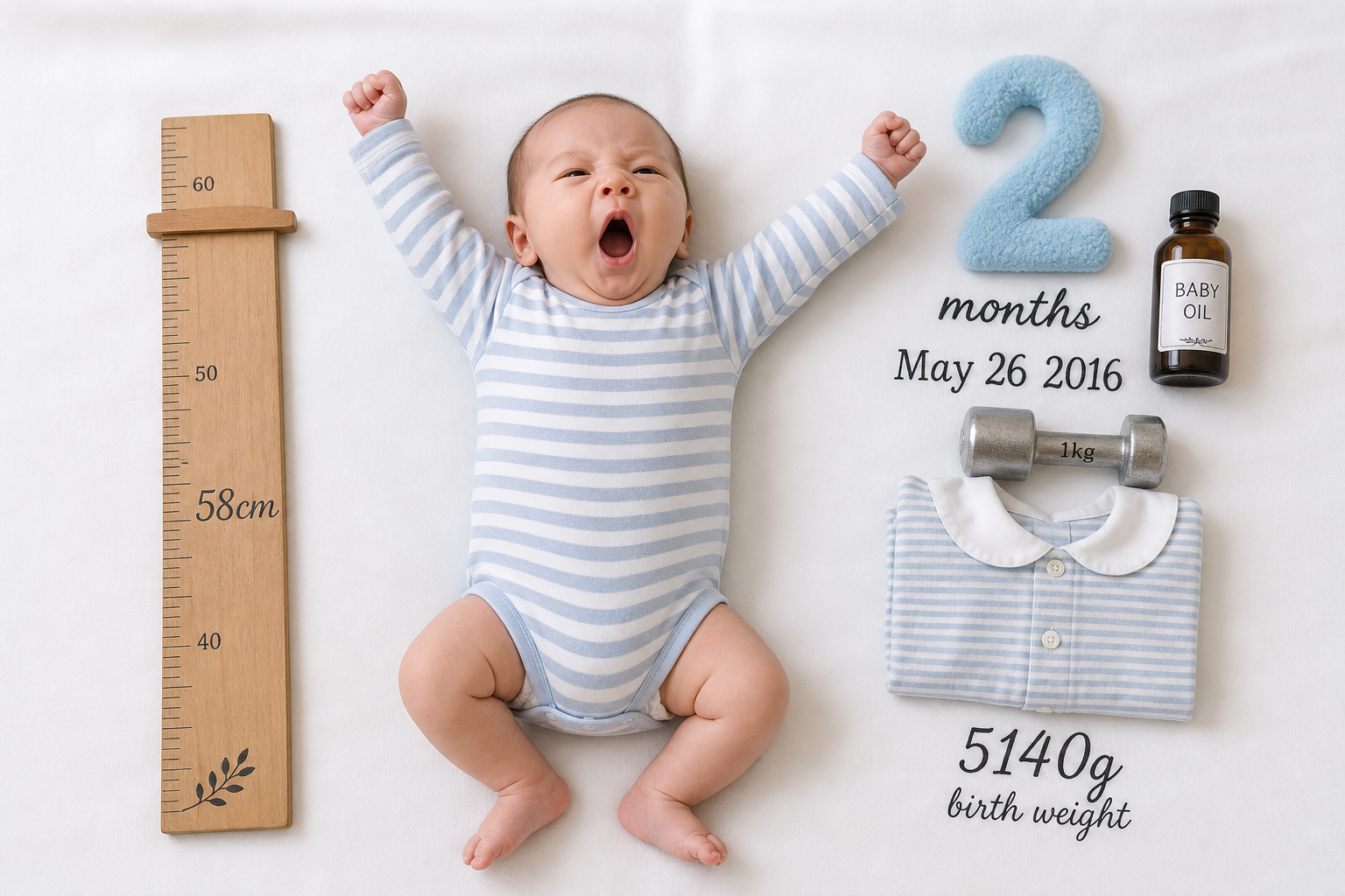 Overhead shot of a 2-month-old baby