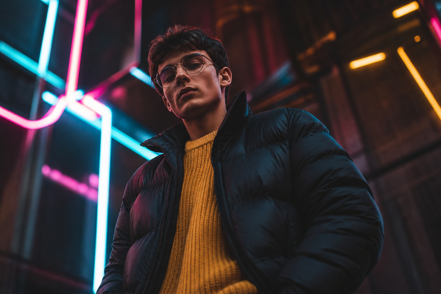 Man with Neon Lights