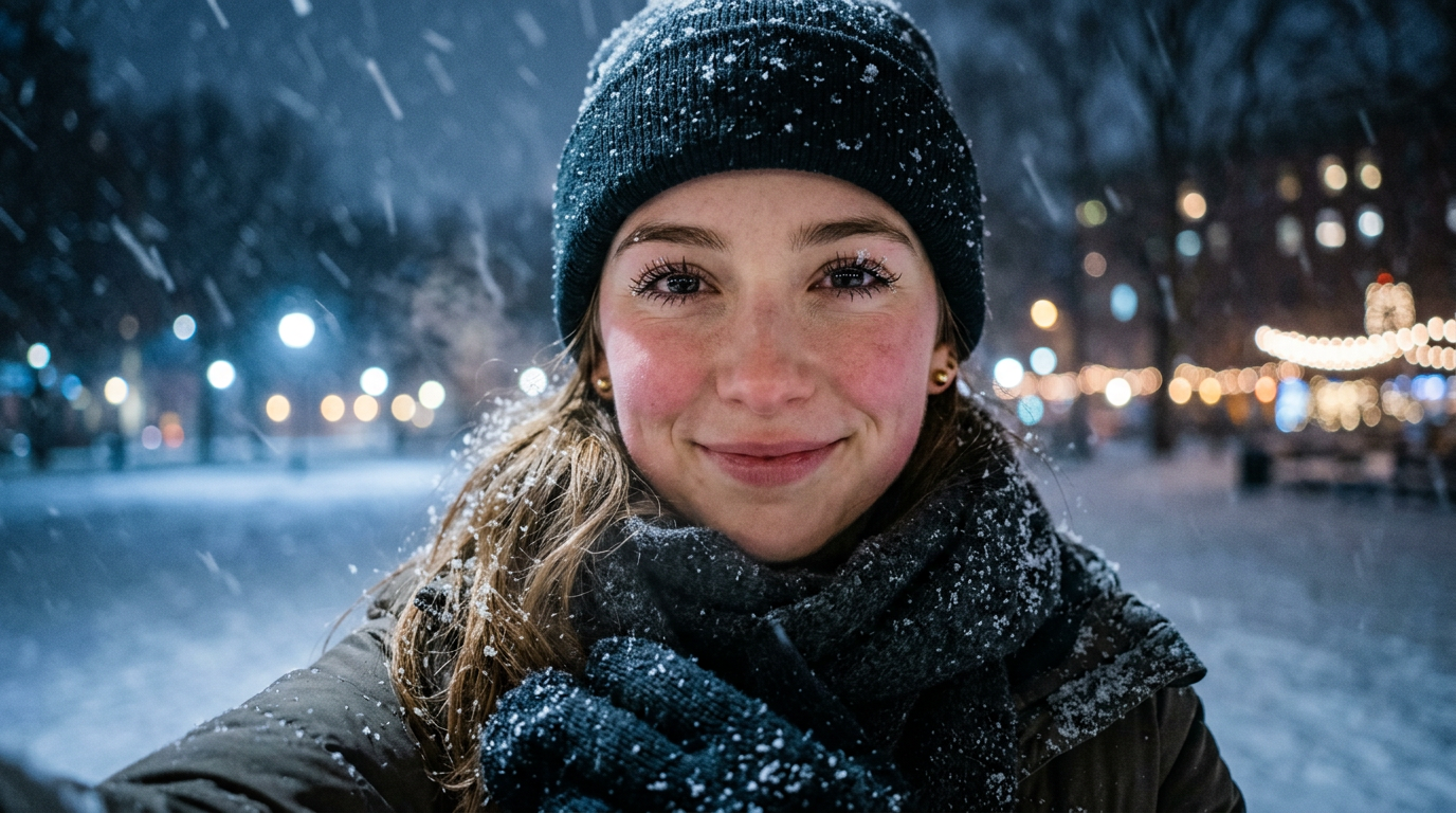 Chill in the Night: A Snowy Selfie