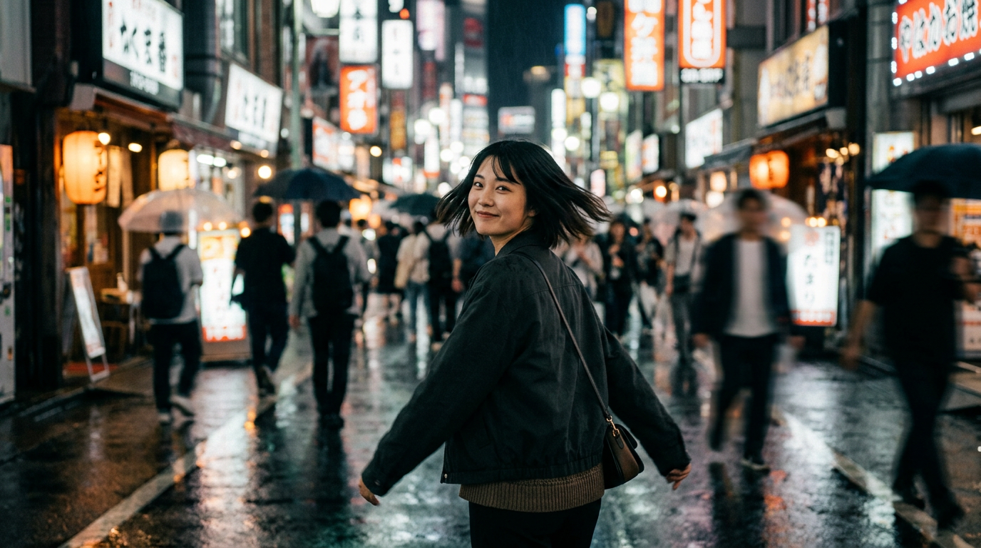 A Fleeting Moment in Tokyo’s Night