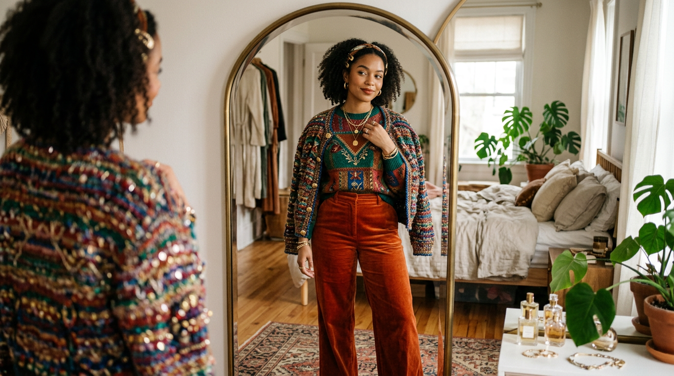 Chic Reflections: A Cozy Mirror Moment