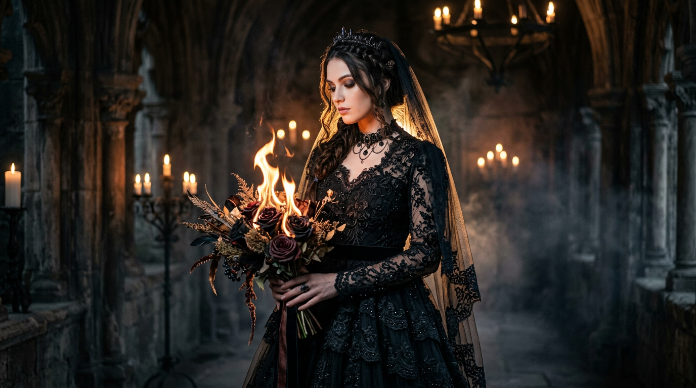 Flames of Elegance: A Gothic Bridal Portrait