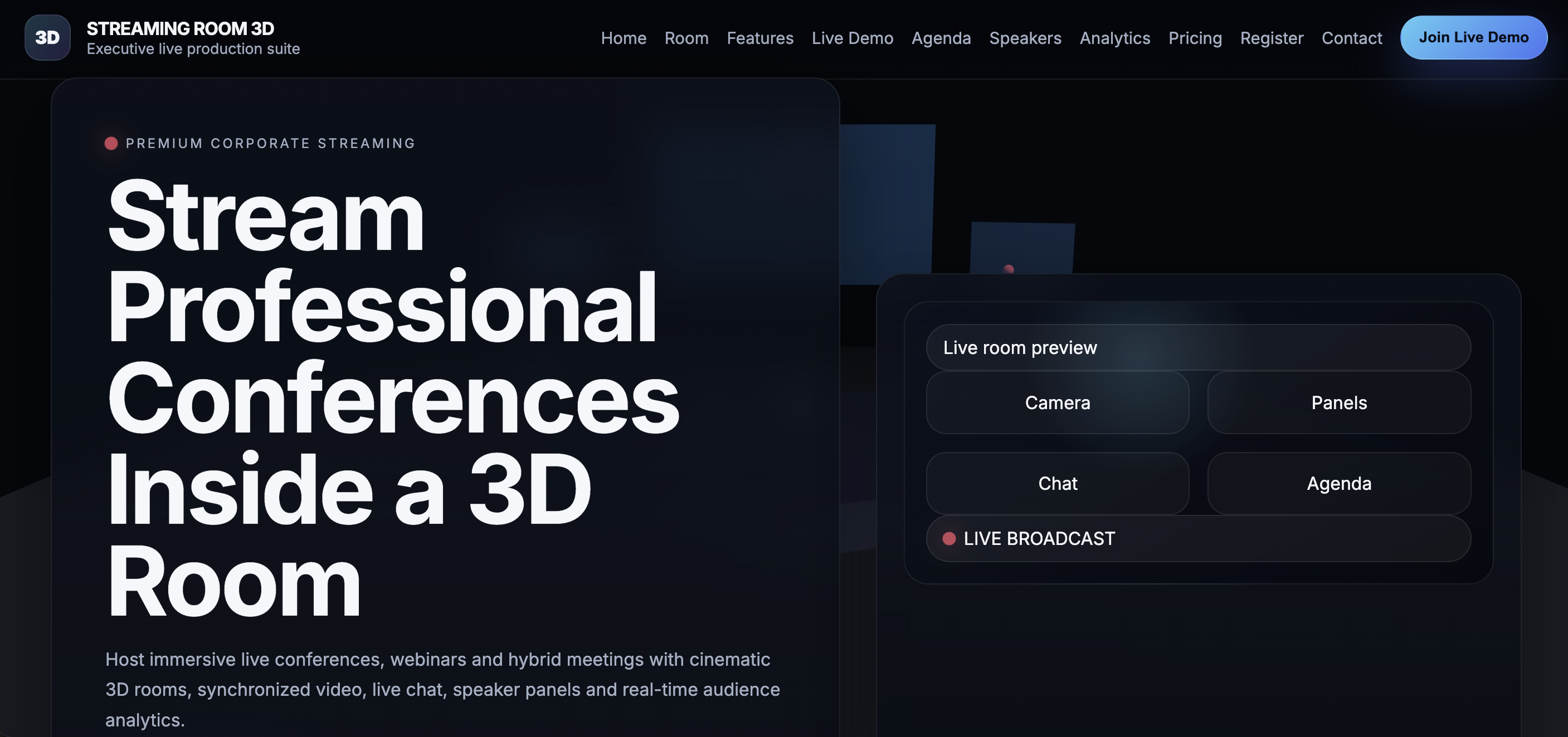 3D Conference Room with Live Streaming and Highlight Clips