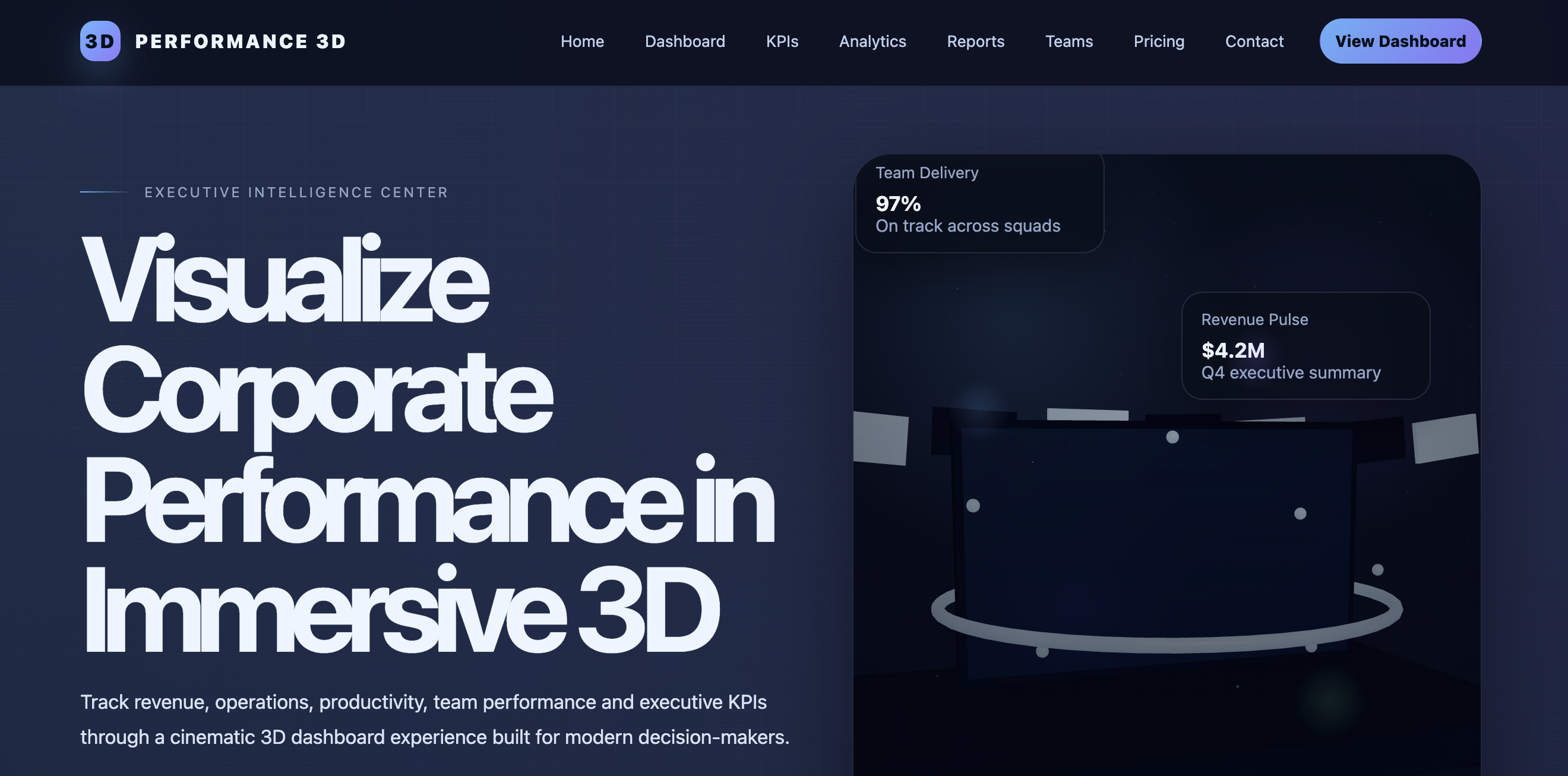 3D Corporate Performance Dashboard with Video Insights and Comparator