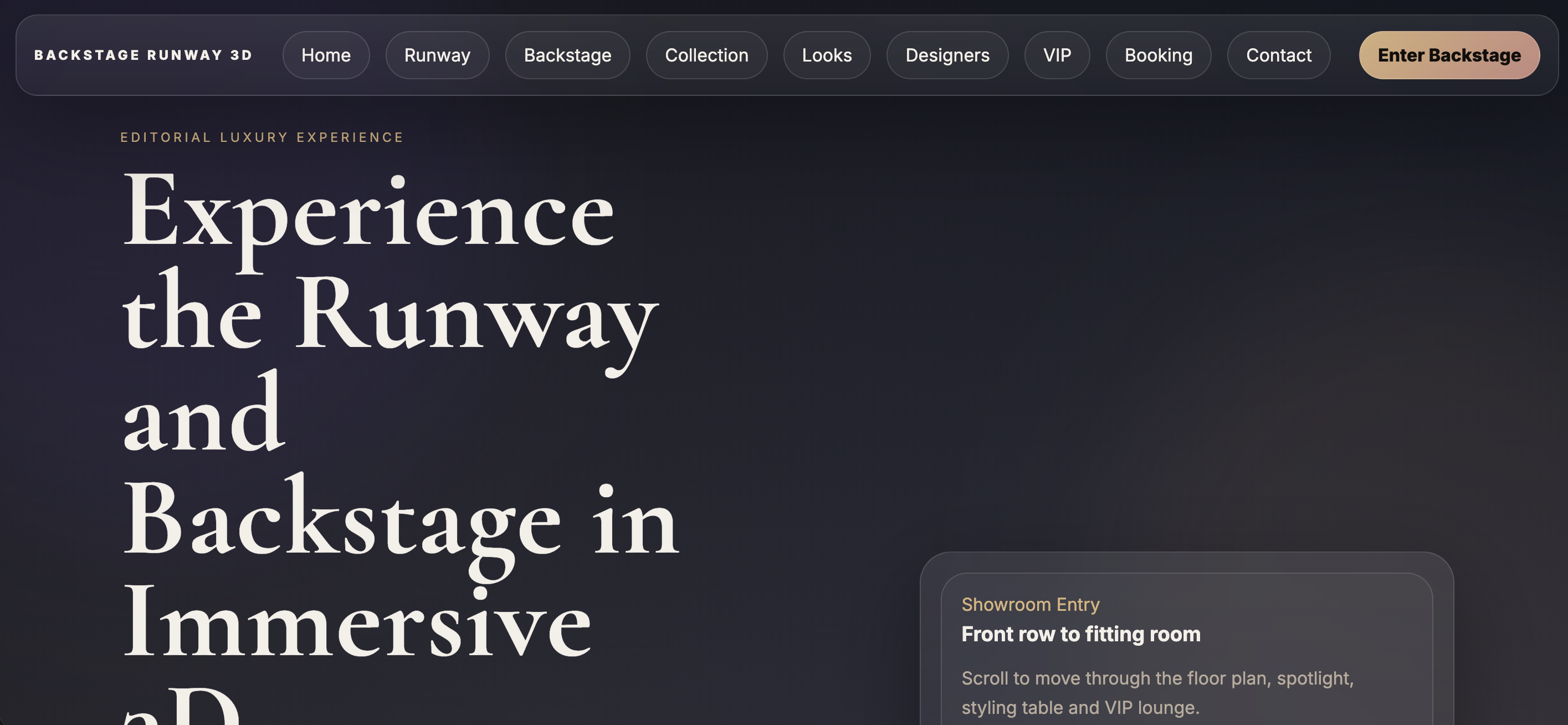 3D Fashion Showroom with Animated Runway and Backstage Videos