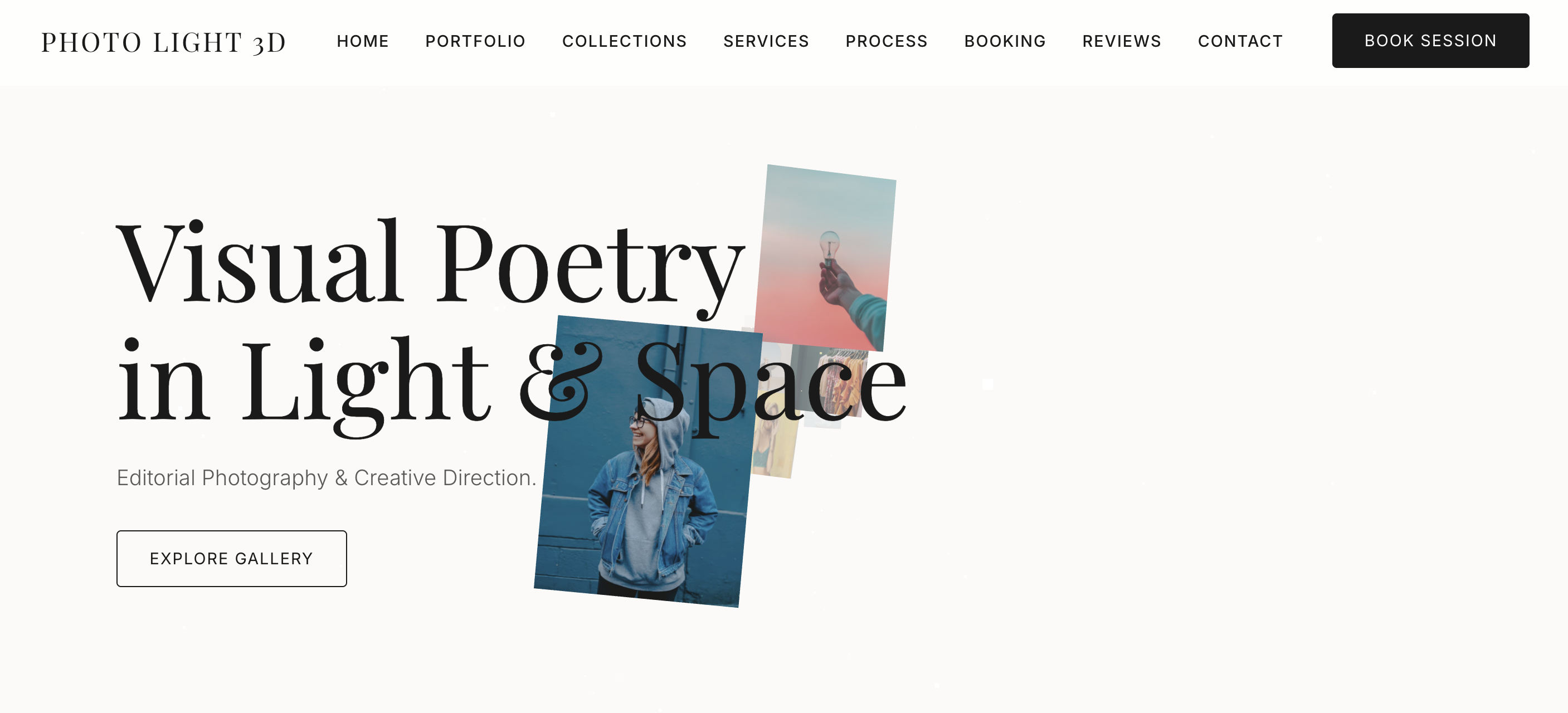 3D Light Mode Photography Portfolio with Video Projections