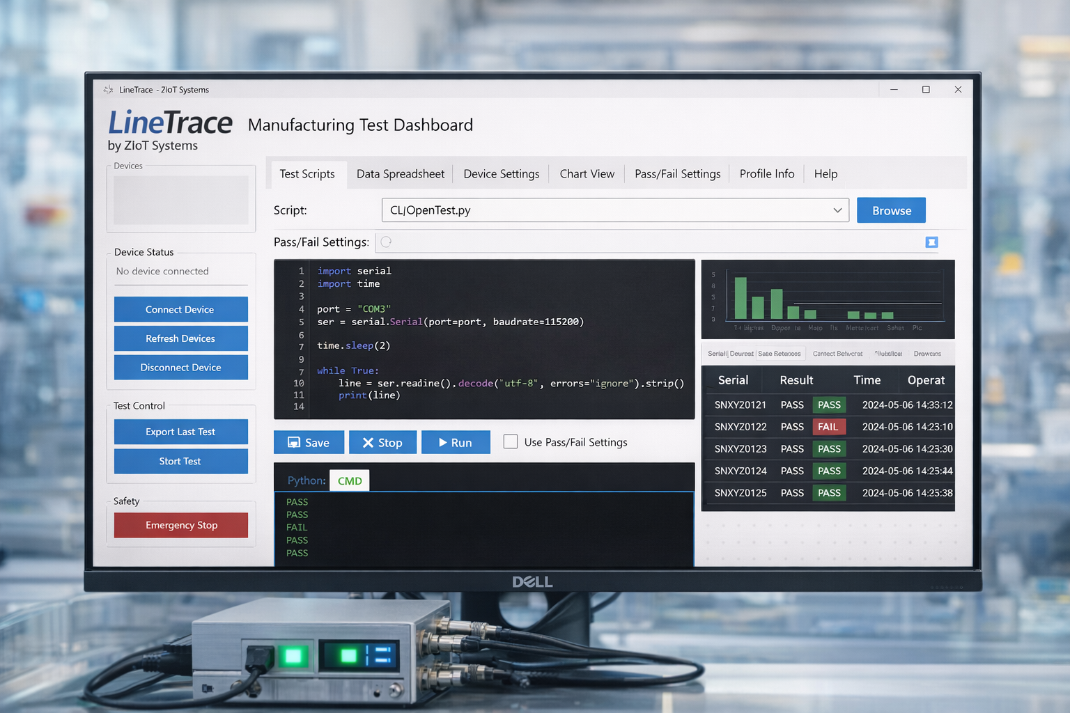 LineTrace manufacturing test and traceability dashboard