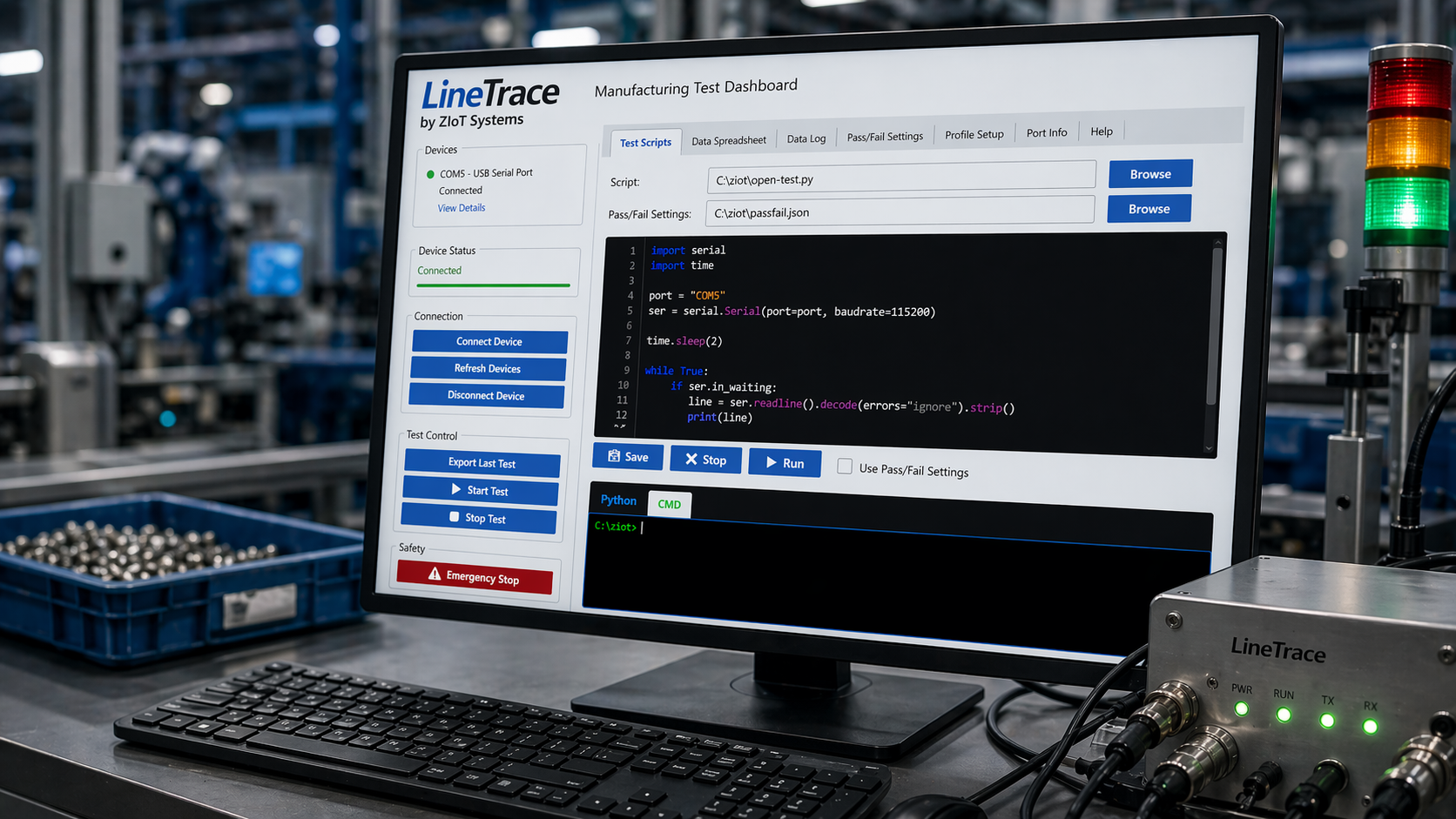ZIoT Systems manufacturing test and traceability device