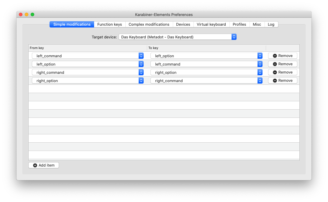 Screenshot of simple modifications for Windows keyboard