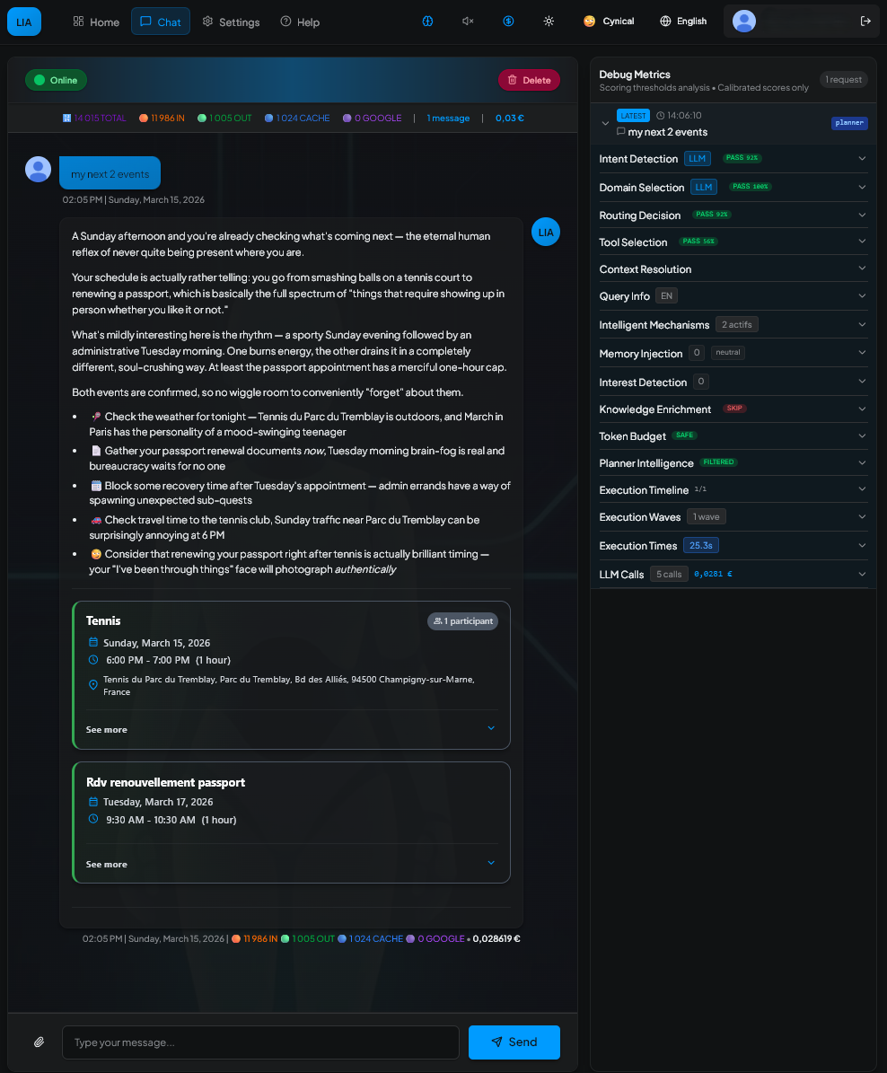 Chat — Multi-agent conversation with debug panel