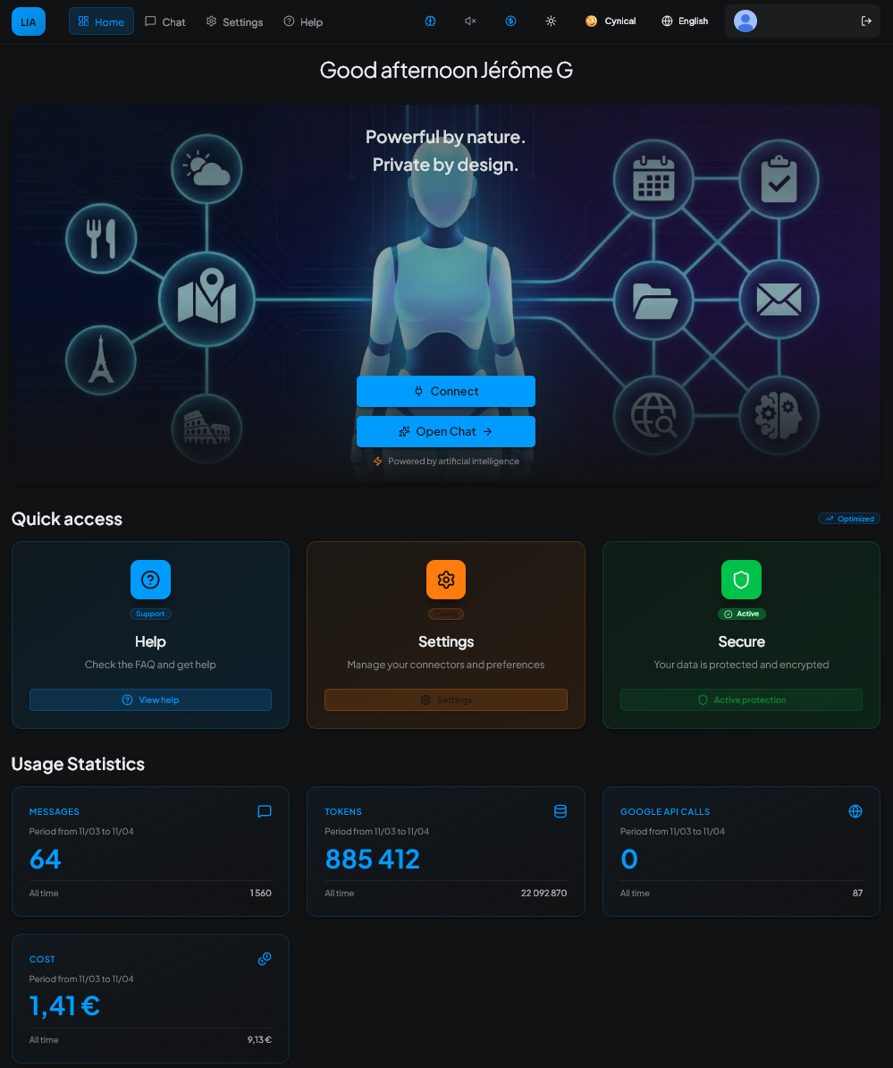 Dashboard — Homepage with usage statistics