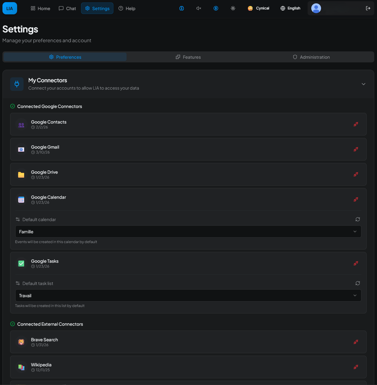 Settings — One-click administration