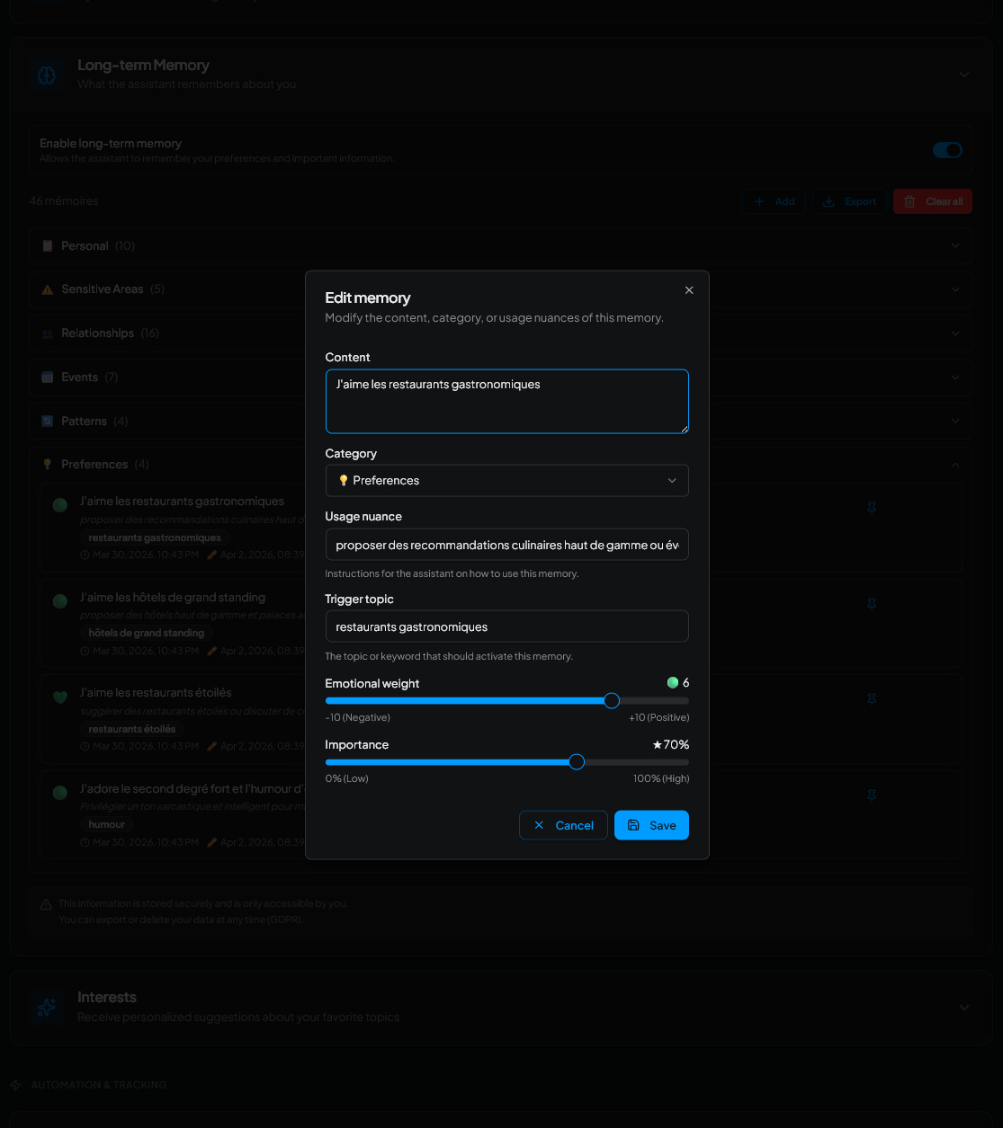 Settings — Long-term memory