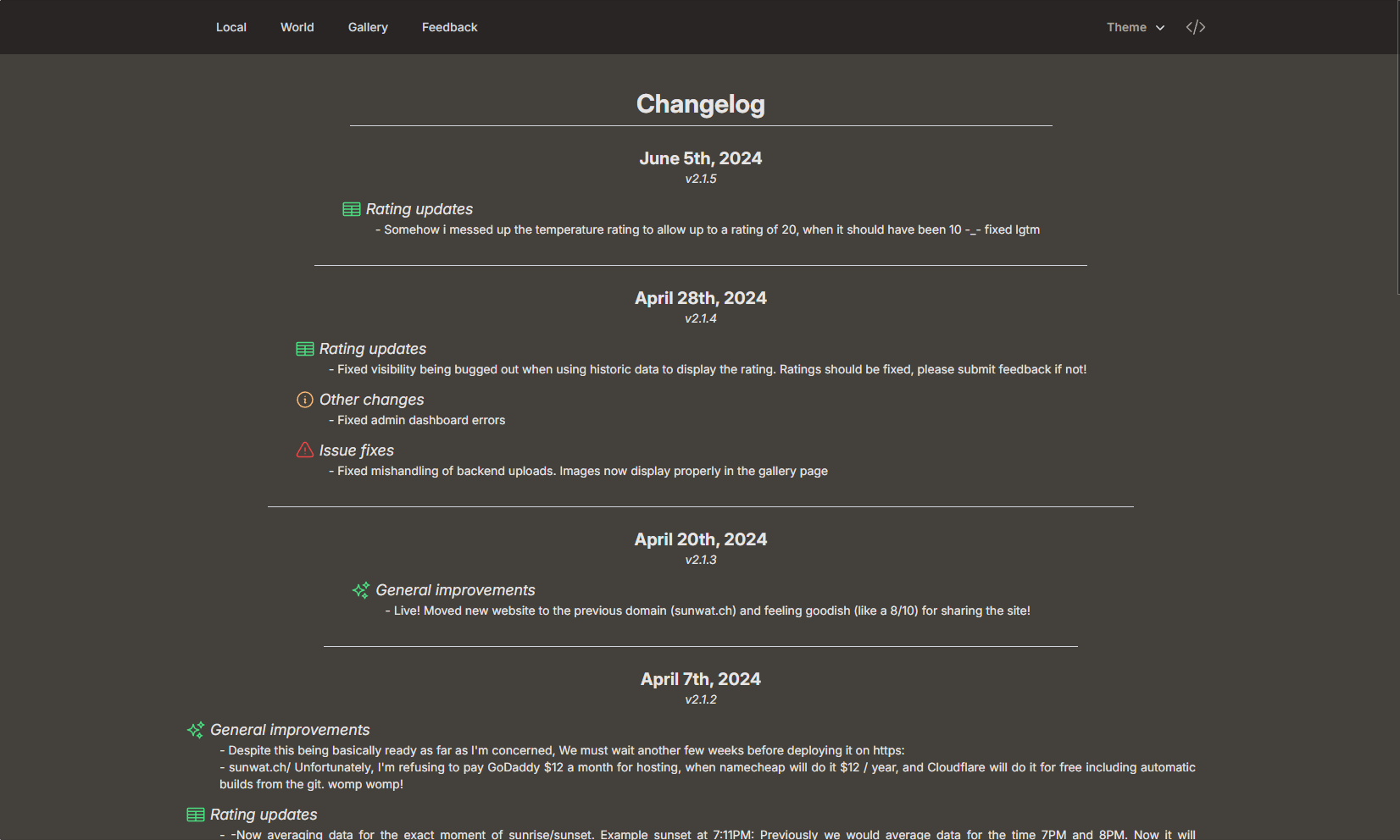 Changelog page