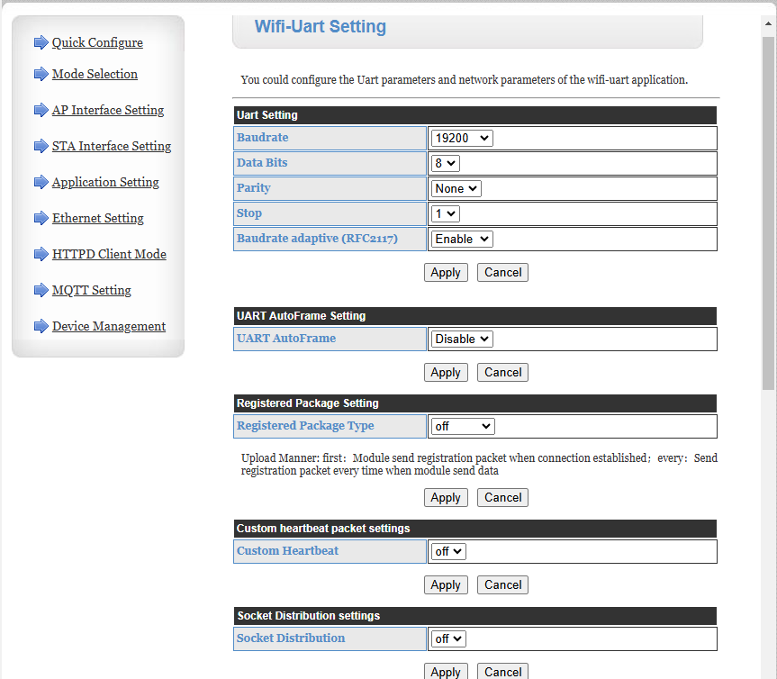 Application WiFi UART Settings 1