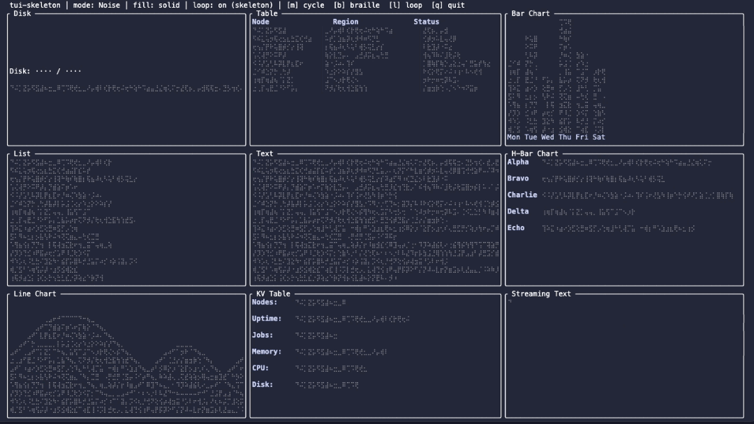 Noise mode — skeleton loading into populated data