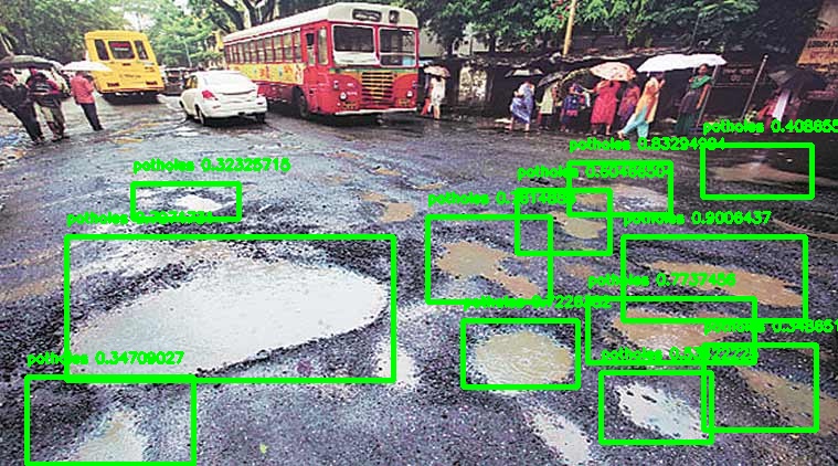 Road with potholes detected