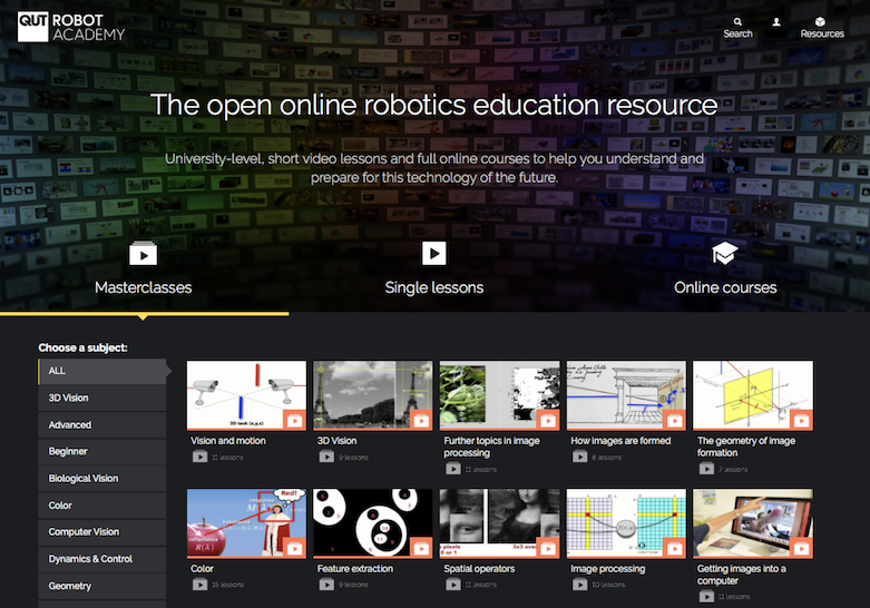 QUT Robot Academy home page