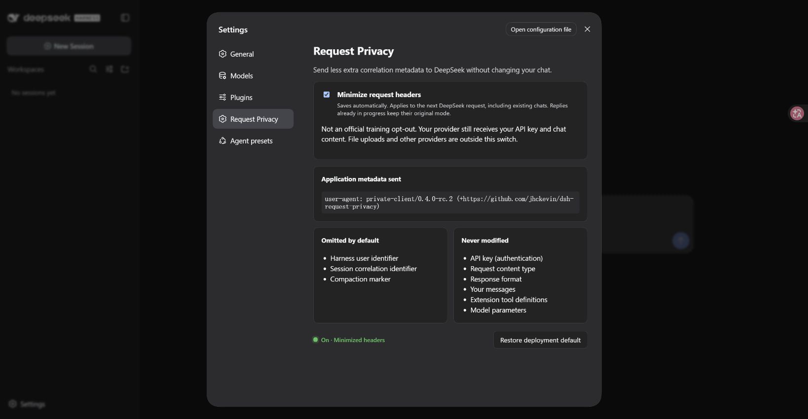 Request Privacy enabled