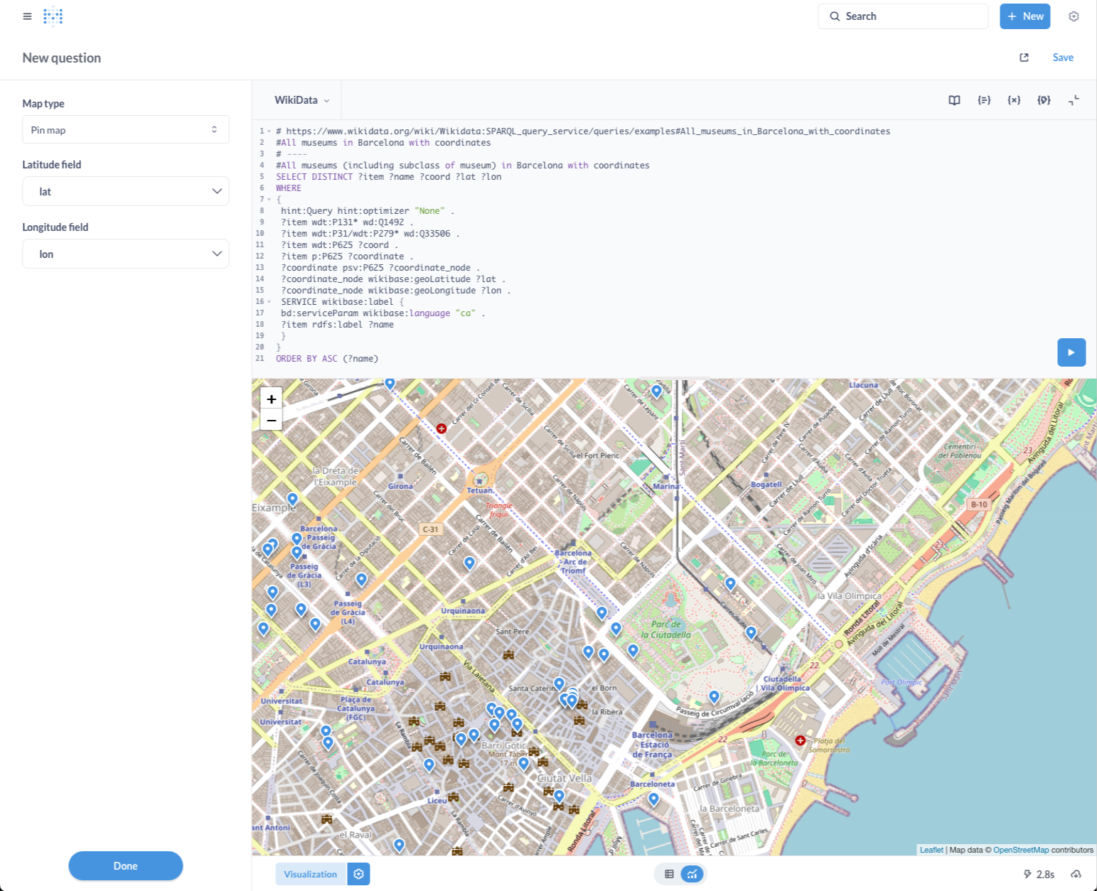 Wikidata SPARQL Example - Barcelona Museums Map