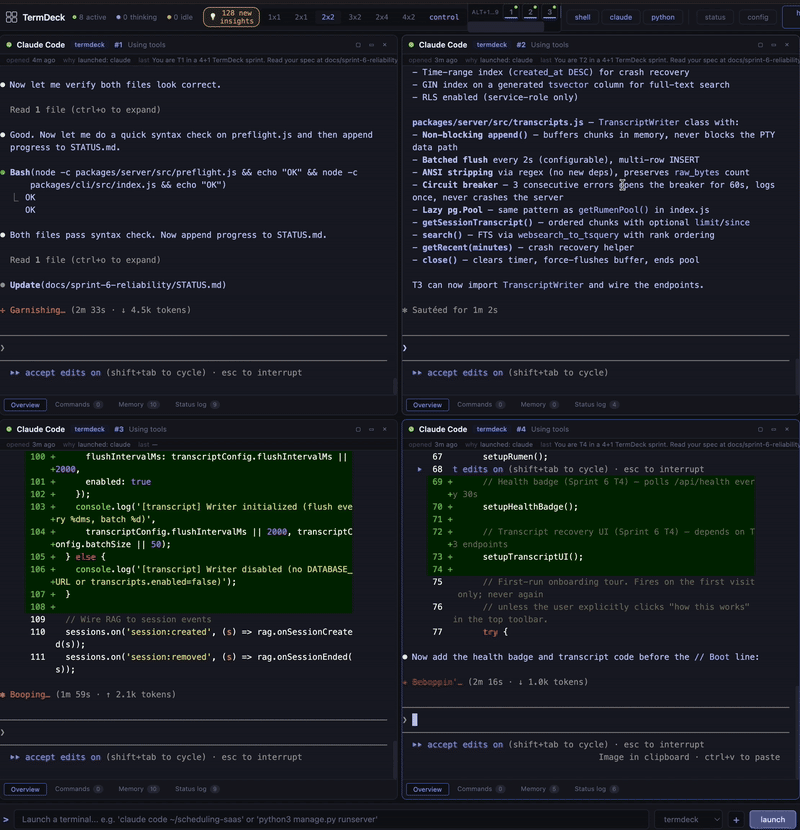 TermDeck Flashback in action — proactive memory recall on panel error, captured live against the production Supabase store