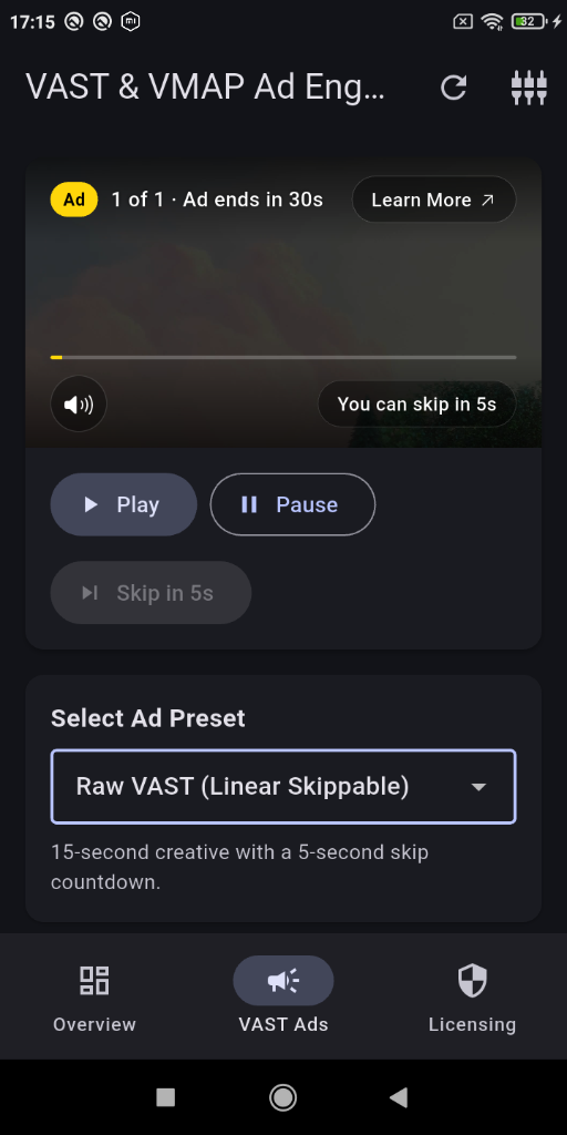 Cupertino VAST Ad Controls