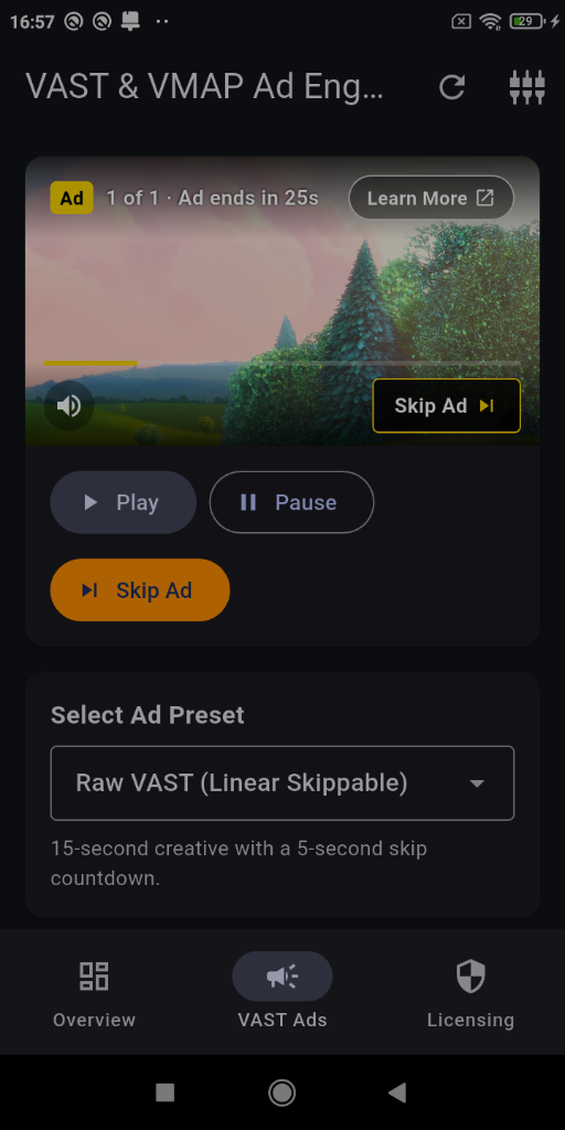 Material VAST Ad Controls
