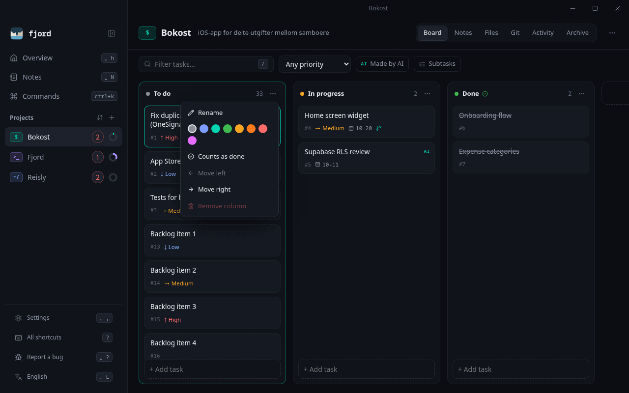 Column options