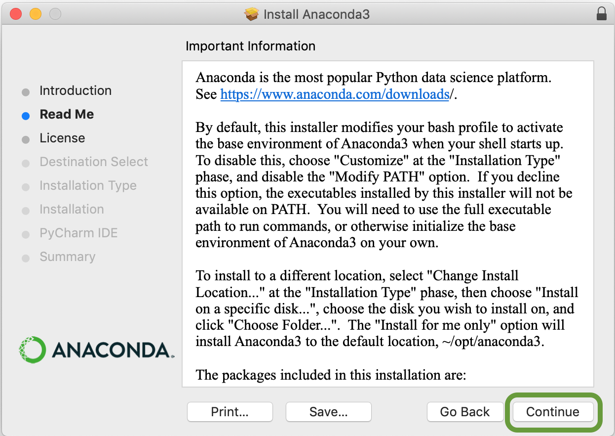 Anaconda macOS .pkg installer start