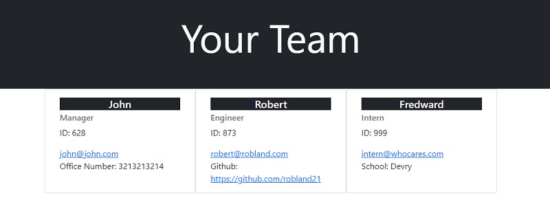 Team Profile Generator HTML