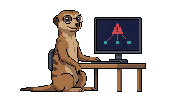 Pixel-art meerkat security analyst reviewing an alert