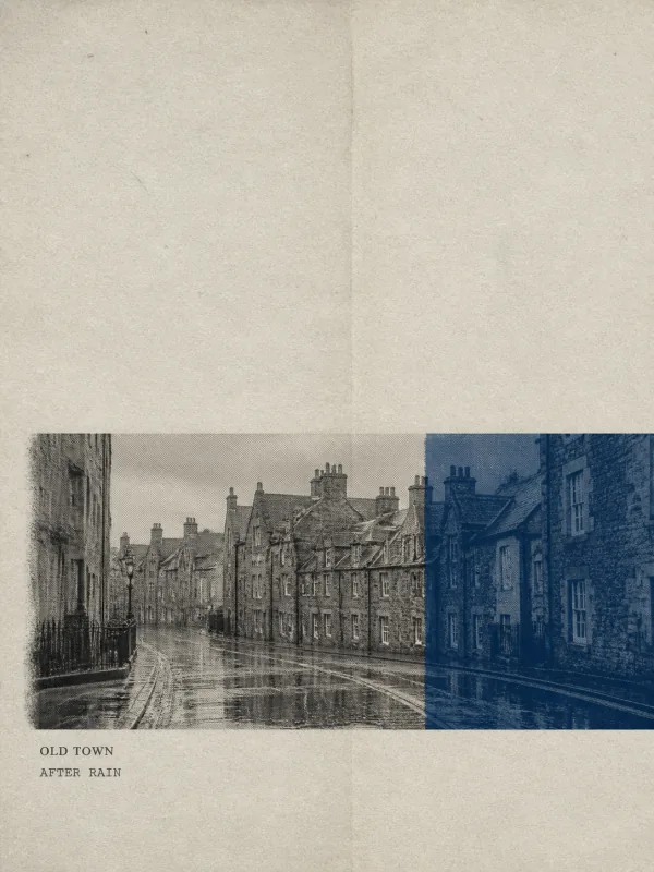 Old Town after rain, cyanotype panorama