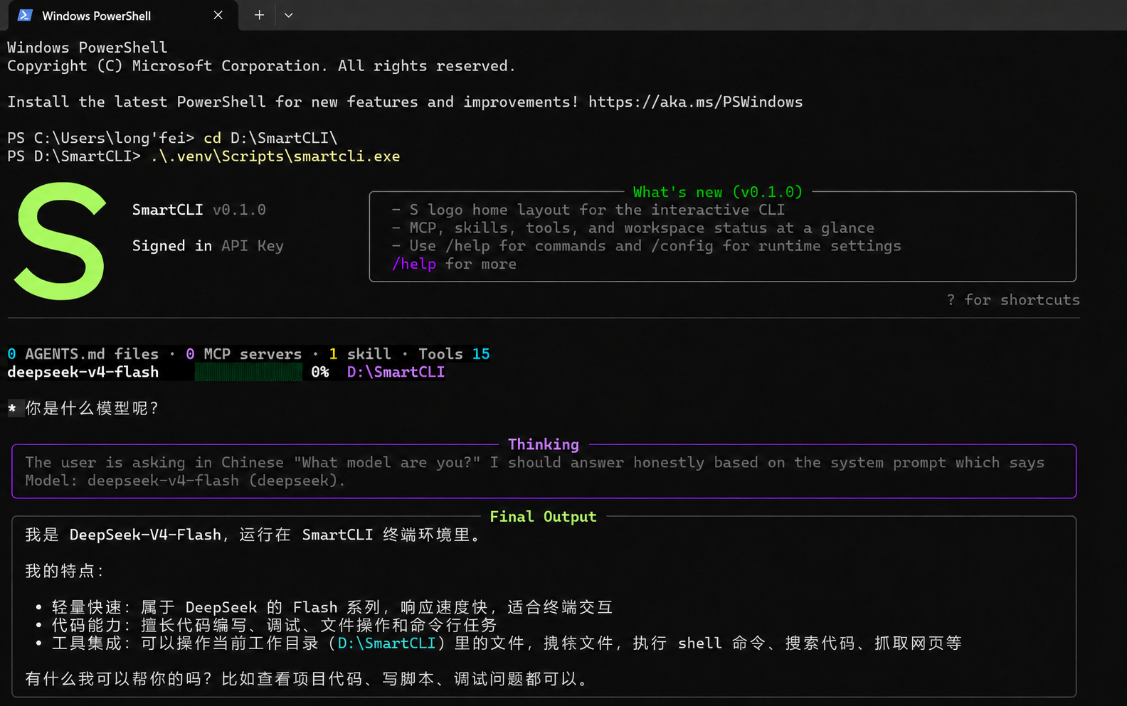 SmartCLI 终端运行效果