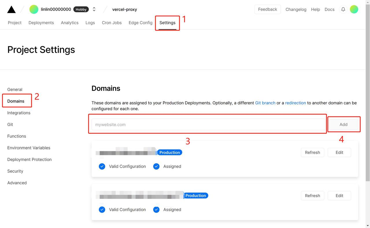 Vercel domains