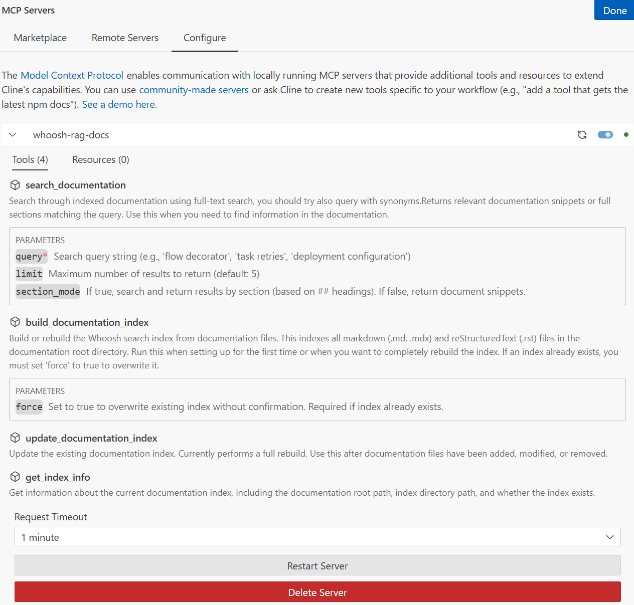 Cline MCP configuration screenshot