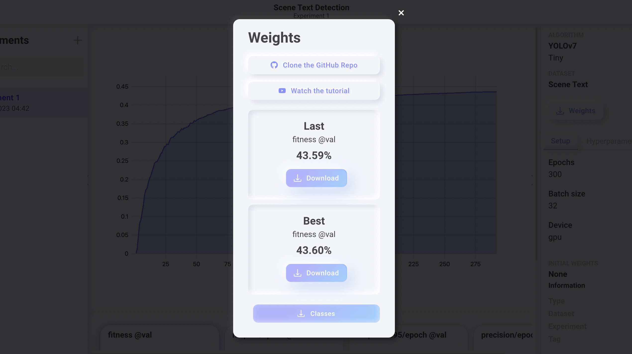 Download weights modal of Theos AI