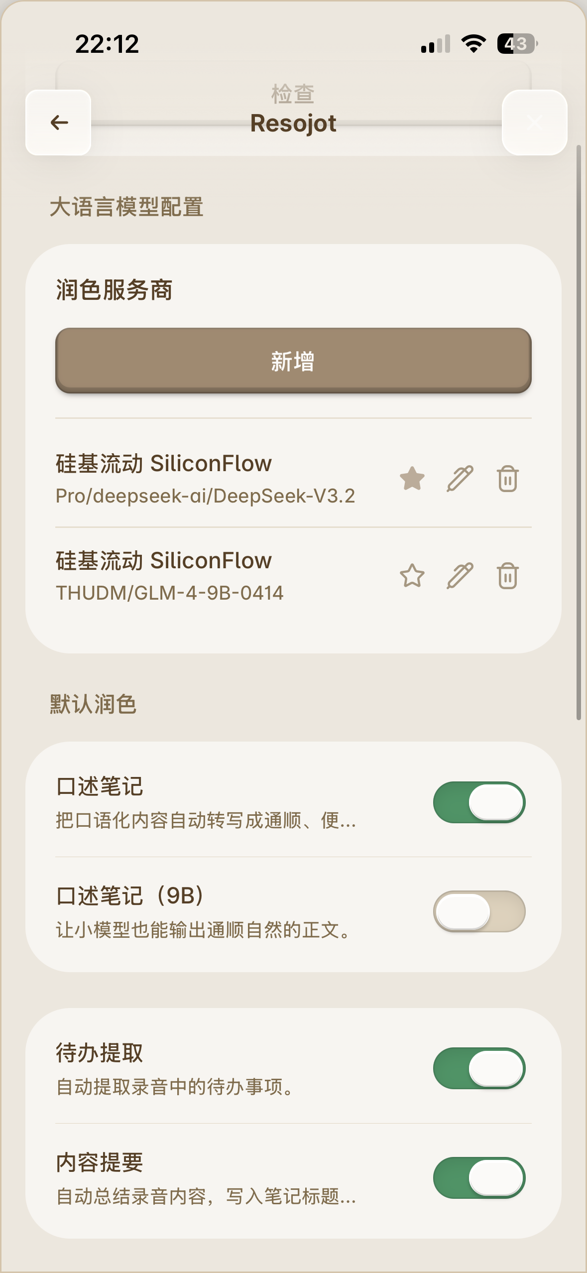润色服务商与自动处理设置