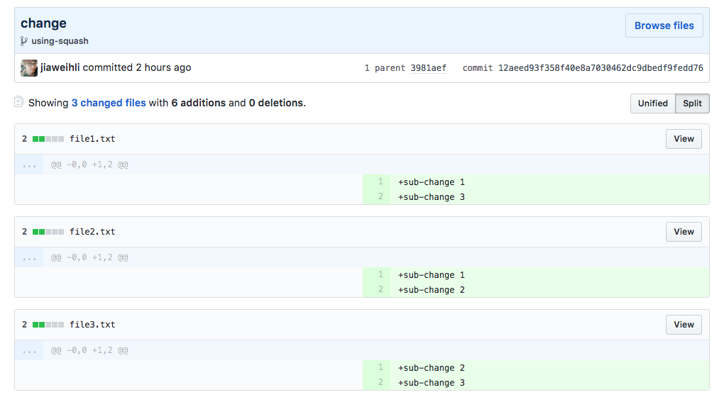 diff, using squash