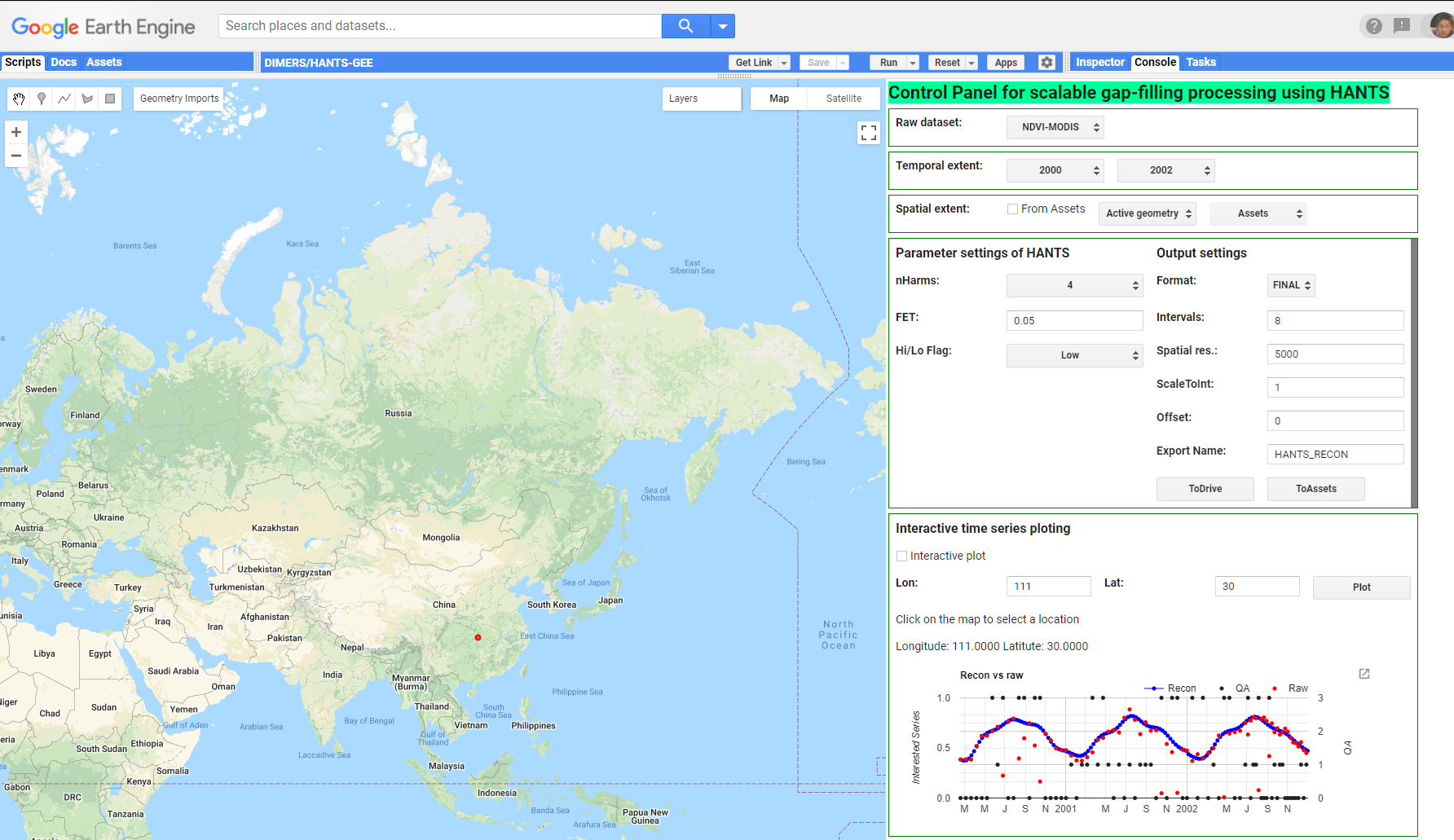 Grapical User Interface  for HANTS-GEE