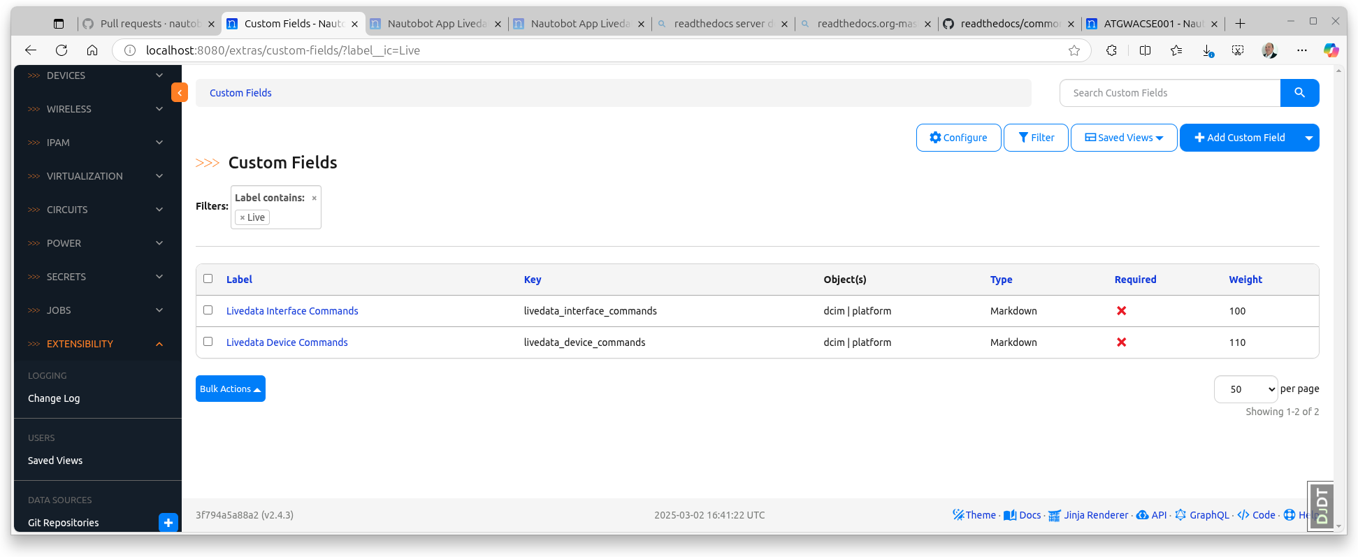 Custom Fields Table